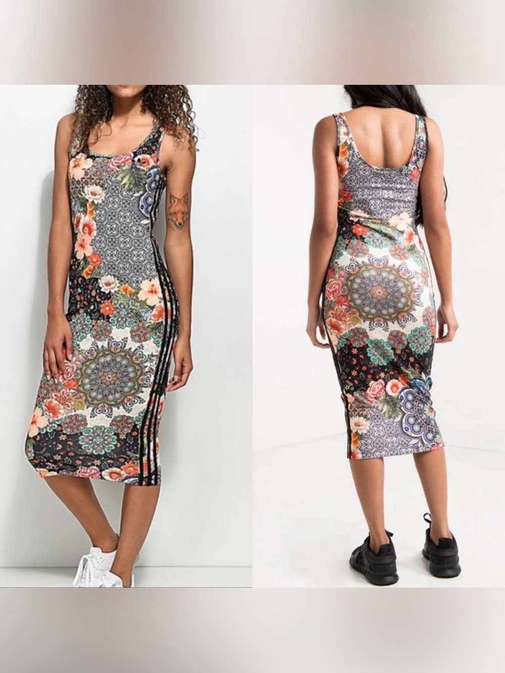 ADIDAS X Farm Rio Collab Jardim Floral Tank Sleeveless Midi Dress S Bodycon
